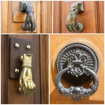 detail of door knockers on a building exterior