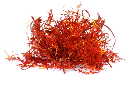 Heap of Perfect Red Saffron isolated on white background