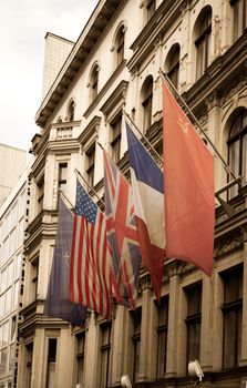 Allied flags in Checkpoint Charlie, Berlin