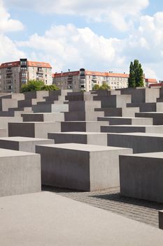 The Memorial to the Murdered Jews of Europe on September in Berlin, Germany. The site contains 2,711 concrete slabs and was designed by Peter Eisenman and Buro Happold.