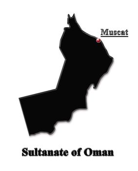 black map of Sultanate of Oman isolated on white background