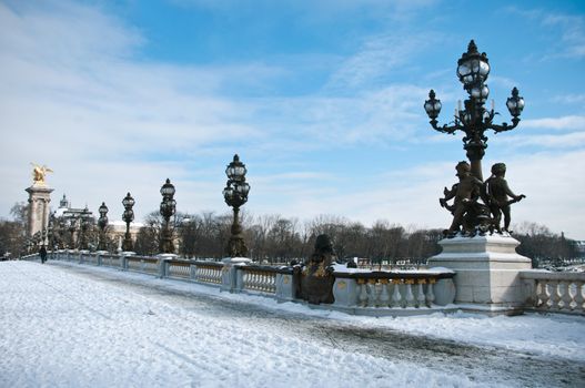 alexander 3 bridge in paris by winter