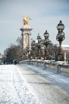 alexander 3 bridge in paris by winter