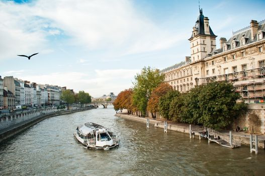 boat in Seine river in Paris