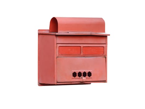 Old red mailbox isolated on white with clipping path