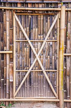 Bamboo door on fence, bamboo cut see to the inner
