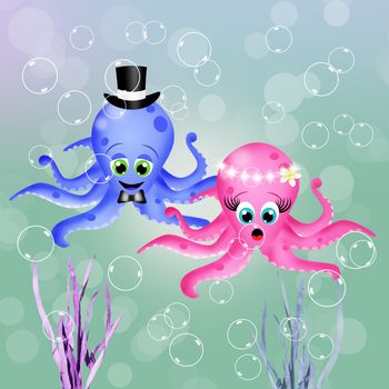 illustration of octopus in love