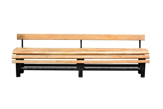Wooden long bench isolated on white with clipping path