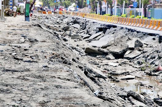 Rupture of the road after the earthquake hurricane