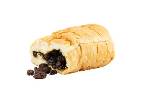 Raisin filled bread isolated on white background