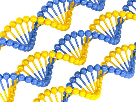 yellow blue DNA molecule on a white background