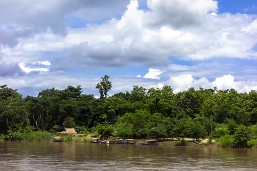 Mekok River and Boats. Flowing from Thaton to Chiang Mai, Thailand.