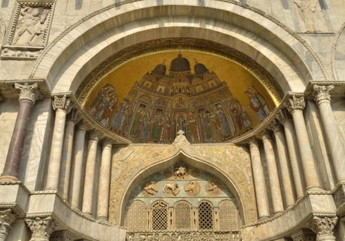 Detail of  the facade of Basilica of Saint Mark in Venice, Italy.
