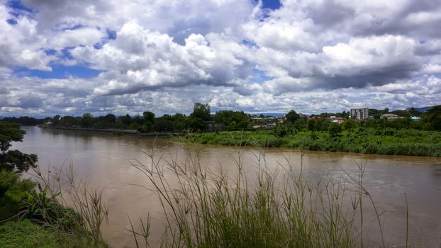 Mekok River and Grass. Flowing from Thaton to Chiang Mai, Thailand.