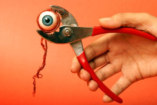 An eyeball feels the squeeze of a pair of pliers.