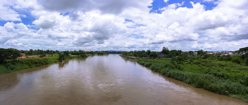 Panorama of Mekok River, flowing from Thaton to Chiang Mai, Thailand.
