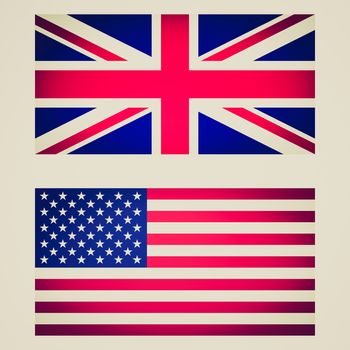 Vintage retro looking Set of UK and USA flags vignetted illustration