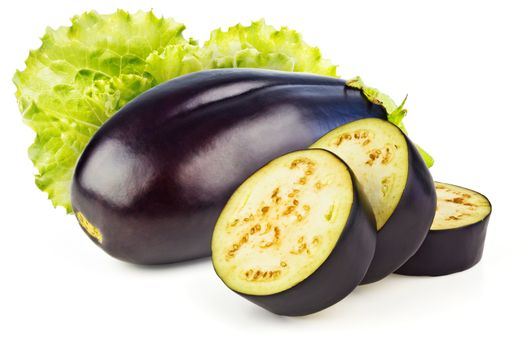 Lettuce, eggplant and three slices isolated on white background