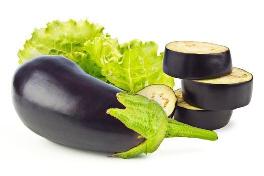 Lettuce, eggplant and three slices isolated on white background