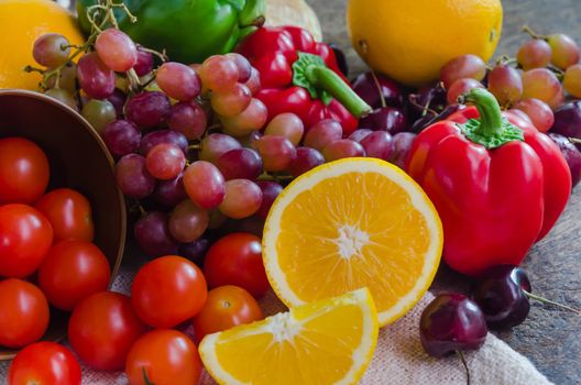 close up mix fruits and vegetable for health