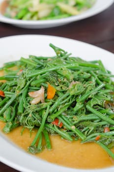 Stir fried chayote with chili on white dish