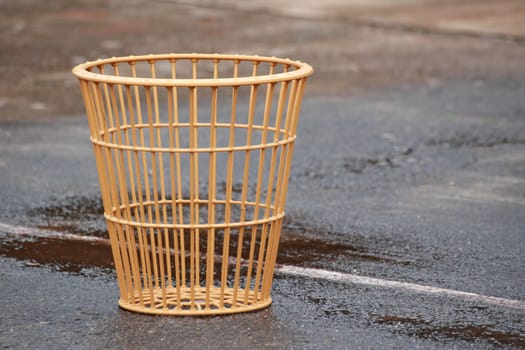 the basket for playing chairball game is on the wet stadium.