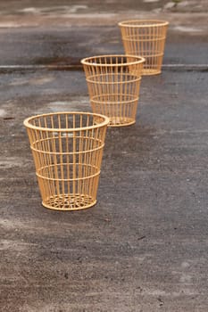 The baskets are arrange on the wet stadium.