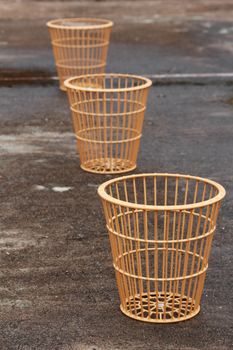 The baskets are arrange on the wet stadium.