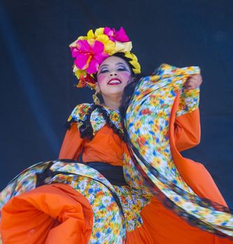 SAN DIEGO - MAY 03 : Dancer Participates at the Cinco De Mayo festival in San Diego CA . on May 3, 2014. Cinco De Mayo Celebrates Mexico's victory over the French on May 5, 1862.