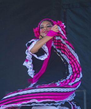 SAN DIEGO - MAY 03 : Dancer Participates at the Cinco De Mayo festival in San Diego CA . on May 3, 2014. Cinco De Mayo Celebrates Mexico's victory over the French on May 5, 1862.