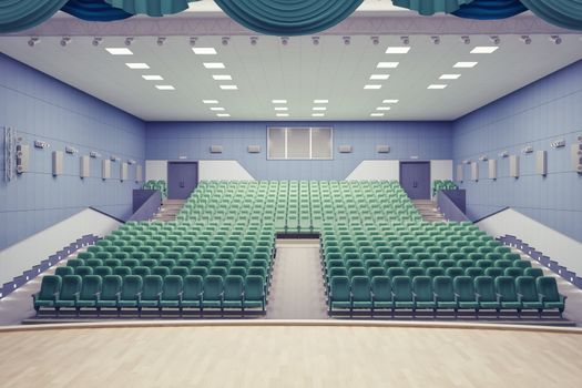 empty green armchairs in modern theater Hall