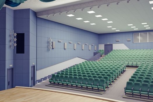empty green armchairs in modern theater Hall