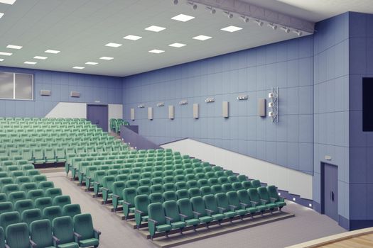 empty green armchairs in modern theater Hall
