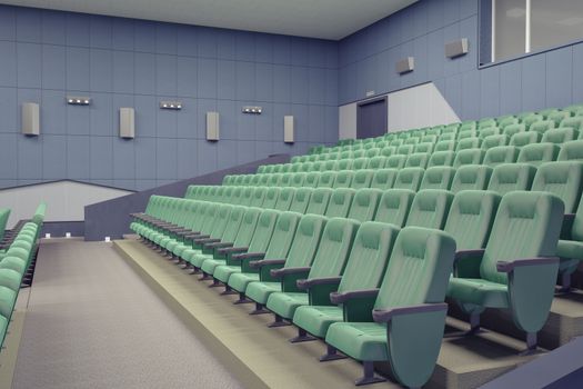 empty green armchairs in modern theater Hall