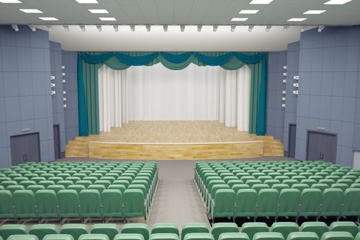 empty green armchairs in modern theater Hall