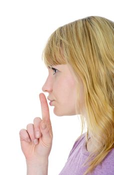 woman gesturing hush 