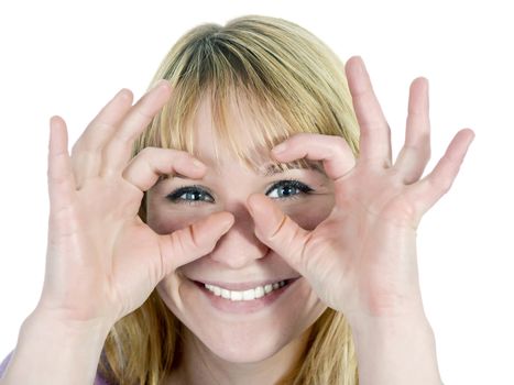 young women showing binoculars