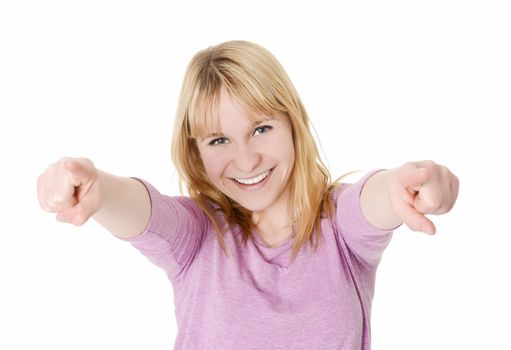 cocky young blond woman cheering
