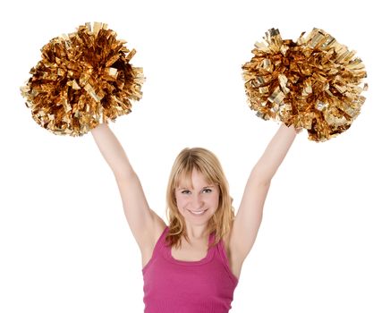  laughing young blond cheerleader rejoicing