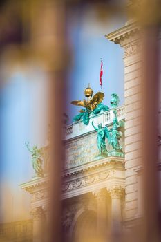 VIENNA, AUSTRIA - AUGUST 4, 2013: Congress Center state symbol architecture detail in Vienna, Austria