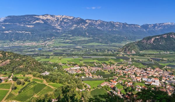 Overview of  Adige Valley with Ora village on foreground