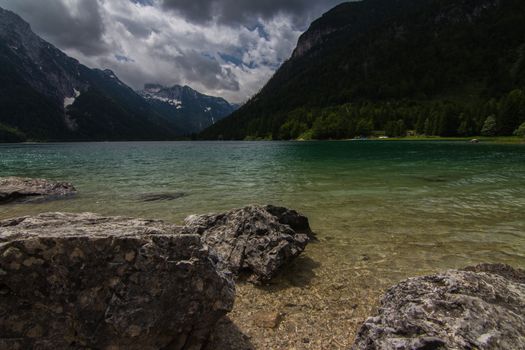 A view over the beautiful Lago del Predil in Northern Italy