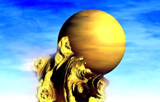 Golden sphere with sky background