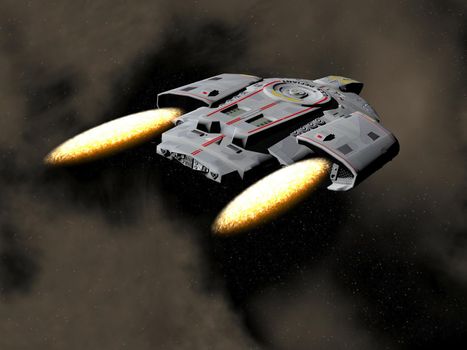 Spaceship flying in the universe - 3D render