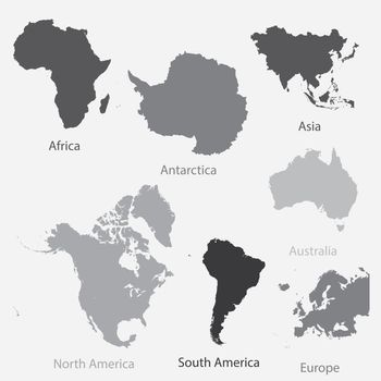 An Illustration of the continents of the worls on white background