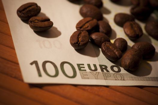 Coffee beans on one hundred euro