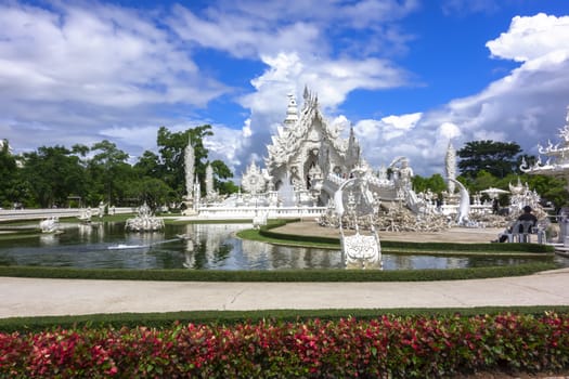 White Temple View. Contemporary unconventional Buddhist temple in Chiang Rai, Thailand.