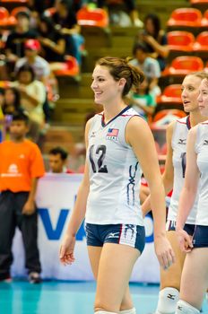 BANGKOK - AUGUST 17: Kelly Murphy of USA Volleyball Team in action during The Volleyball World Grand Prix 2014 at Indoor Stadium Huamark on August 17, 2014 in Bangkok, Thailand.