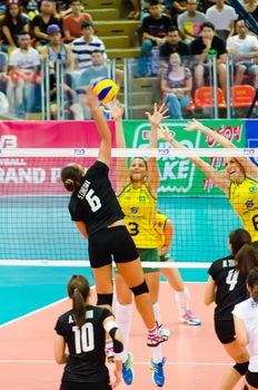 BANGKOK - AUGUST 17: Onuma Sittirak of Thailand Volleyball Team in action during The Volleyball World Grand Prix 2014 at Indoor Stadium Huamark on August 17, 2014 in Bangkok, Thailand.