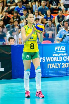 BANGKOK - AUGUST 17: Jaqueline Carvalho of Brazil Volleyball Team in action during The Volleyball World Grand Prix 2014 at Indoor Stadium Huamark on August 17, 2014 in Bangkok, Thailand.